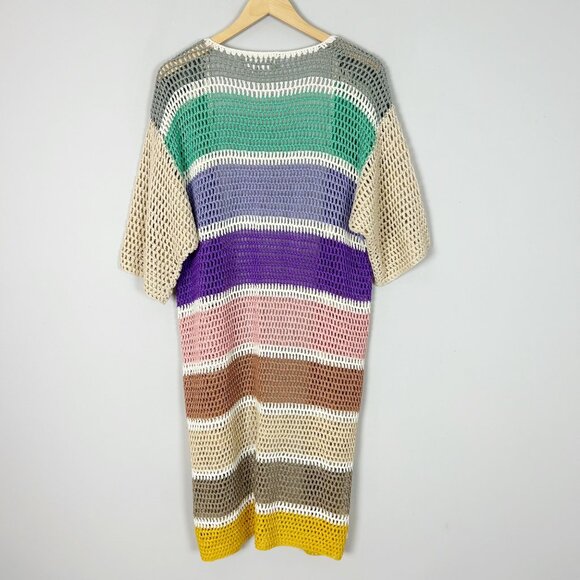 Anthropologie Eliza Crochet Cardigan Sweater Duster Colorful Boho One Size Women - Picture 4 of 6